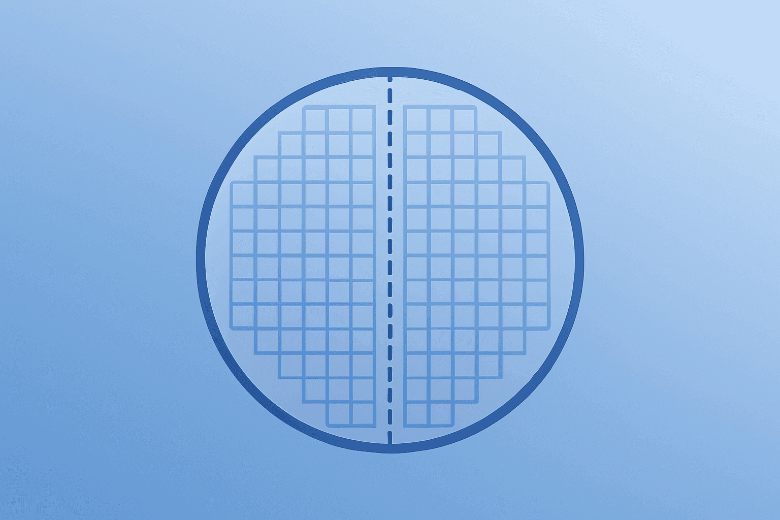 Wafer with a stitched merger seam on a soft gradient symbolizing Quantum Computing Q1 results and underused fabs.