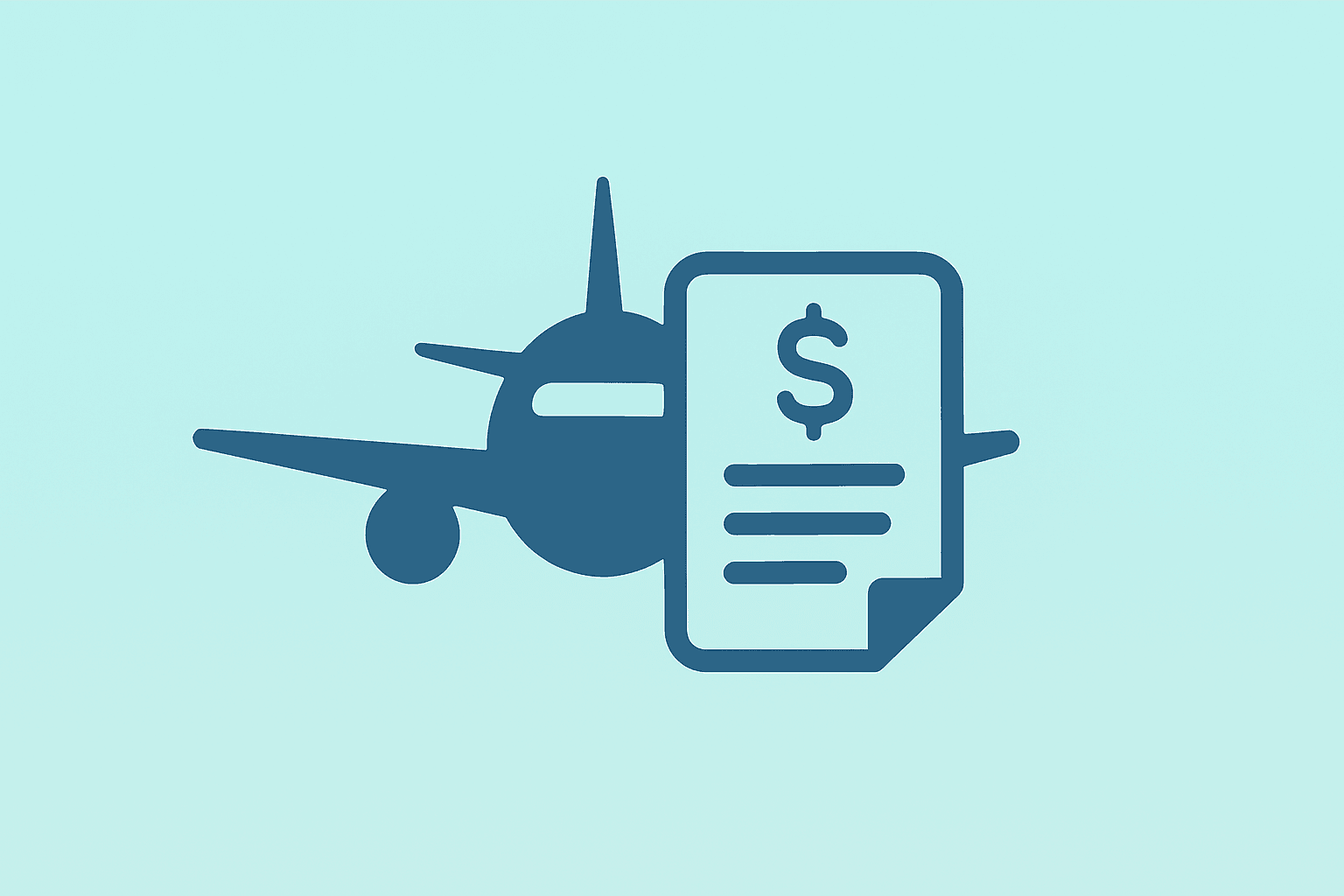 Flat vector of an airplane merging with a reduced ledger to represent Spirit Airlines bankruptcy exit and $2.1 billion cut.
