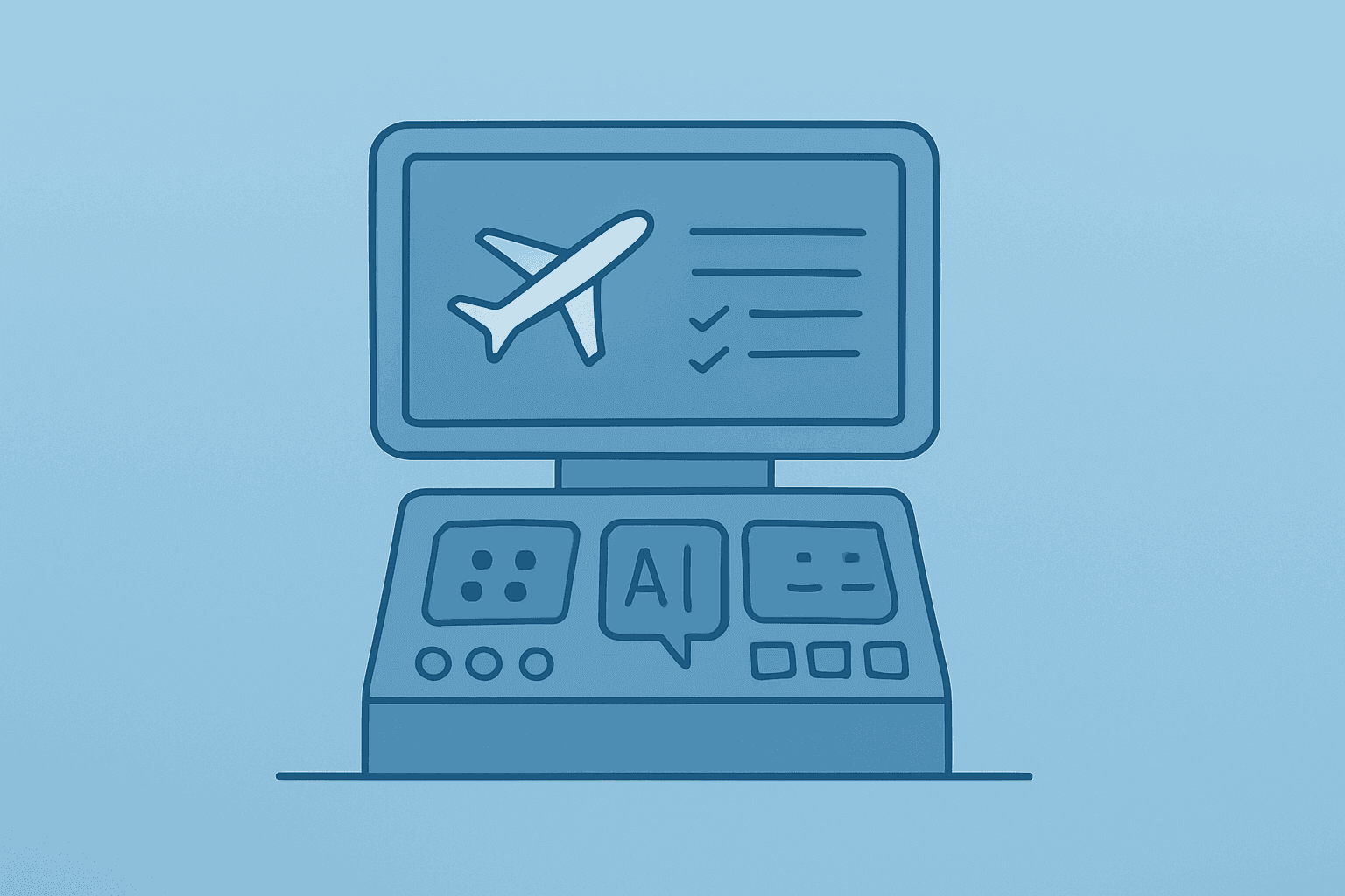 Flat filled vector of an air-traffic control console issuing AI recommendations to symbolize Palantir stock optimism.