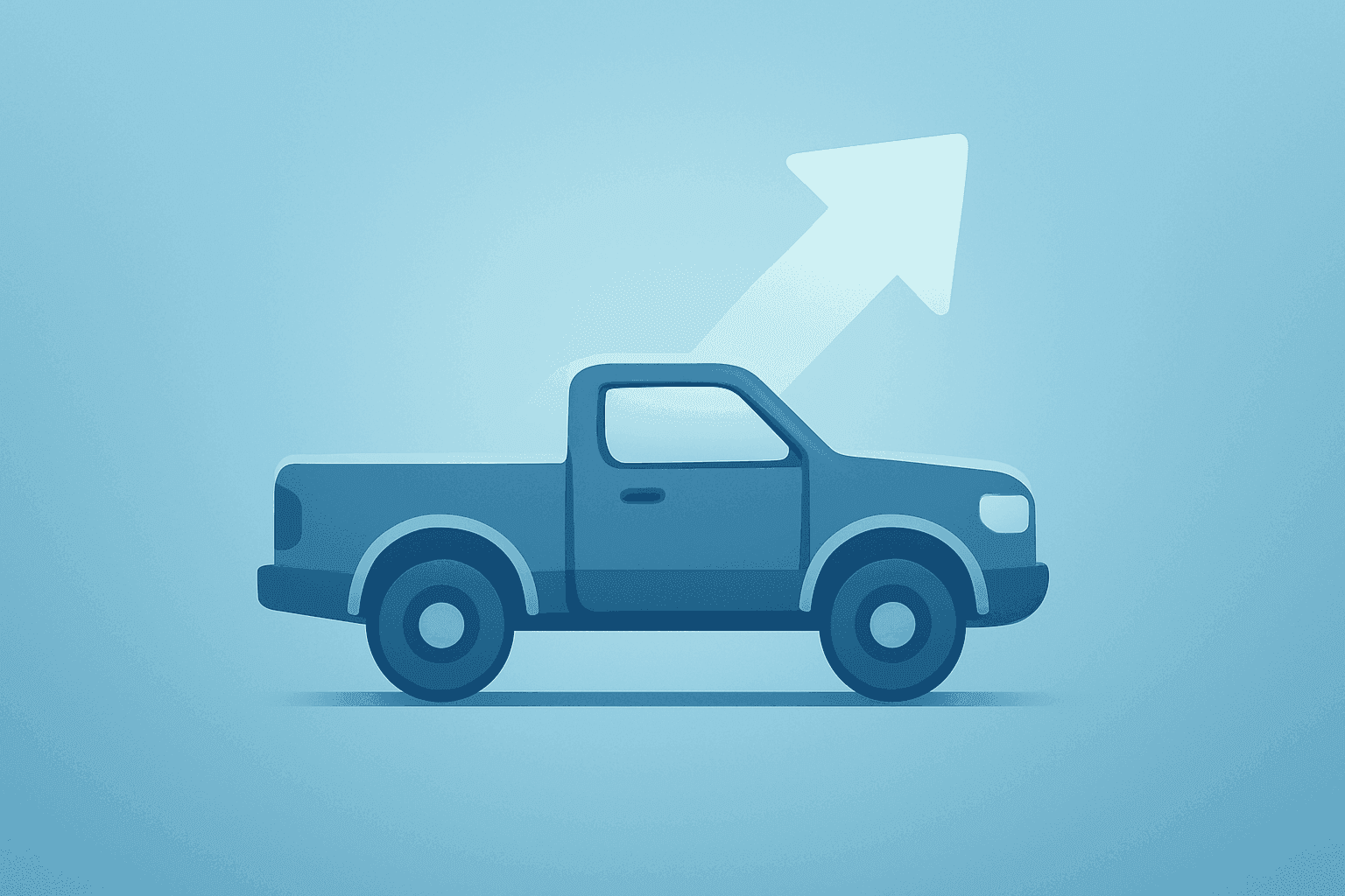 Stylized flat vector of a pickup truck with a layered uplift motif to symbolize GM Q2 2026 earnings and guidance raise.