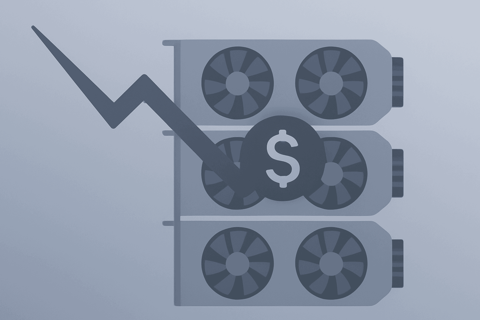 Flat-vector cover showing a GPU array under funding strain to illustrate CoreWeave financing shortfall and execution risk.