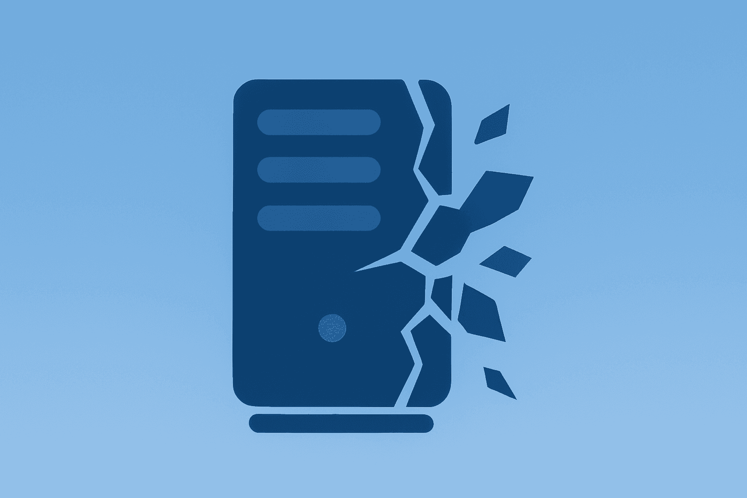 Flat filled vector of an ad tech server with a dimmed fracture, symbolizing TTD stock pressure after a Publicis audit dispute