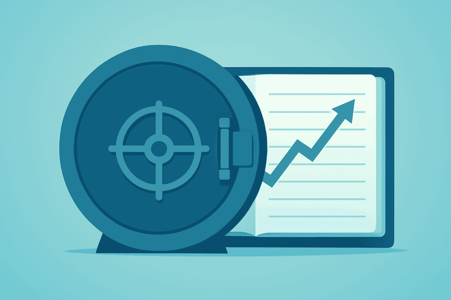 Flat vector of a bank vault and ledger merging to symbolize Regions Financial Q1 2026 earnings and improving credit.