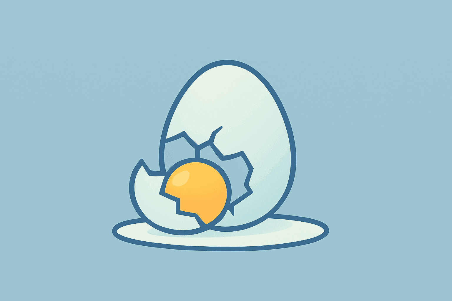 Flat vector cracked egg on a smooth slate-ice gradient illustrating Cal-Maine Q1 results and weak egg prices.