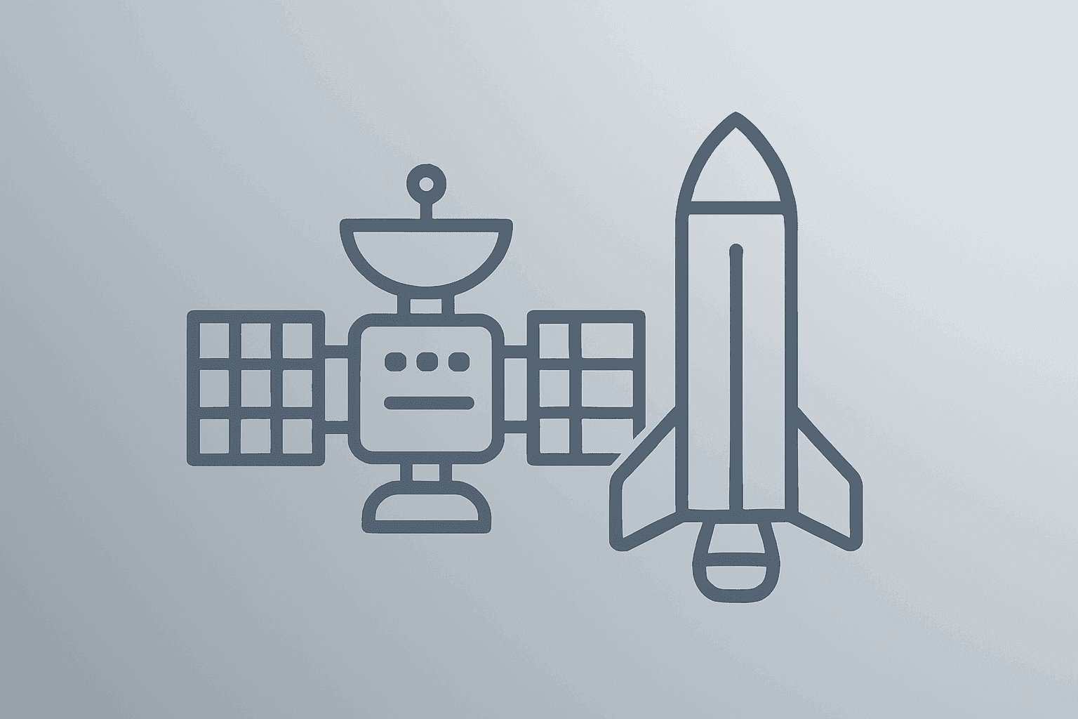 Flat filled vector of a server satellite merged with a launch booster representing Google SpaceX orbital data centers talks.