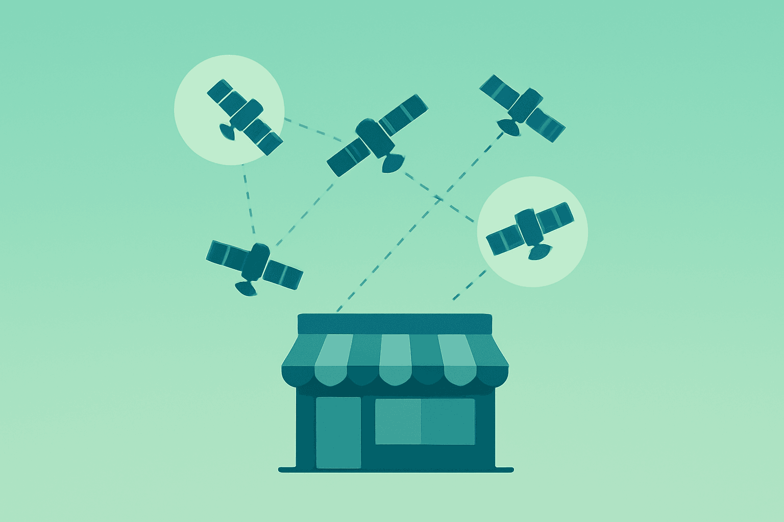 Flat-vector satellite and orbiting share cluster symbolizing SpaceX IPO fixed-price structure and retail allocation debate.