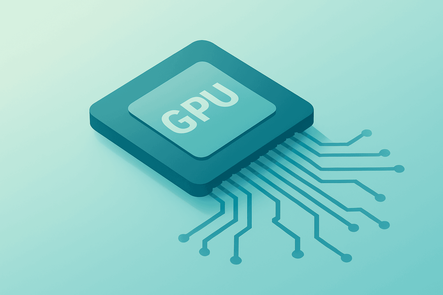 Centered flat vector of a GPU cluster swelling into a larger chip to depict Nvidia outlook and supply-constrained growth.