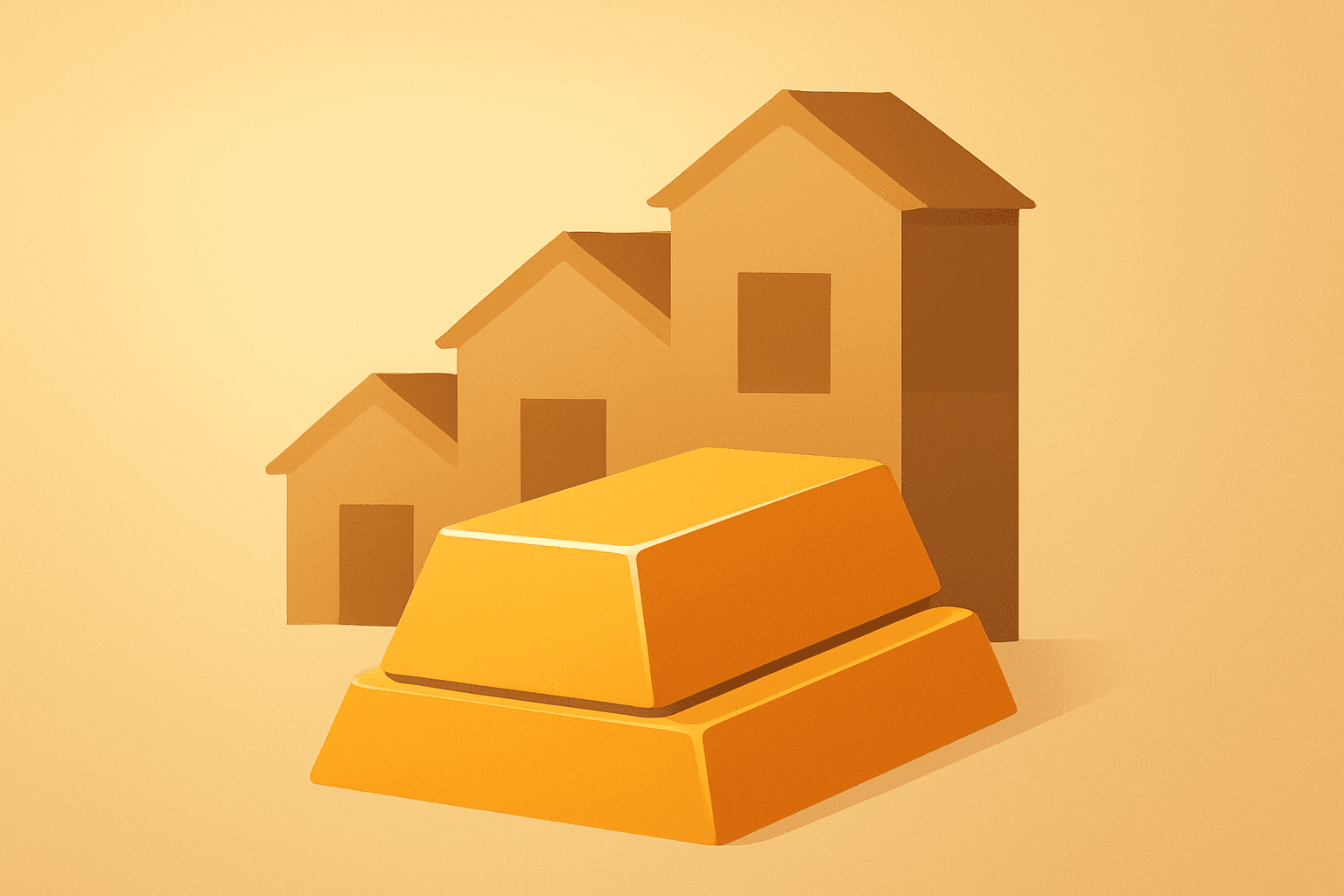 Flat filled vector of a copper ingot and stacked warehouse motif symbolizing copper prices rally and rising inventories.