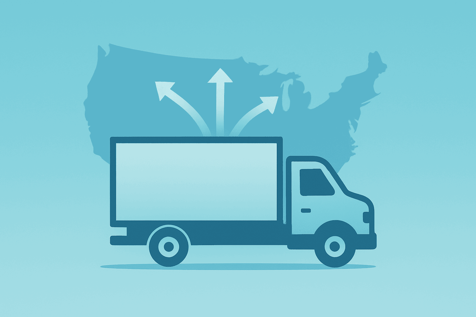 Flat vector of a delivery trailer merging into a freight route to represent Amazon LTL expansion and pressure on carriers