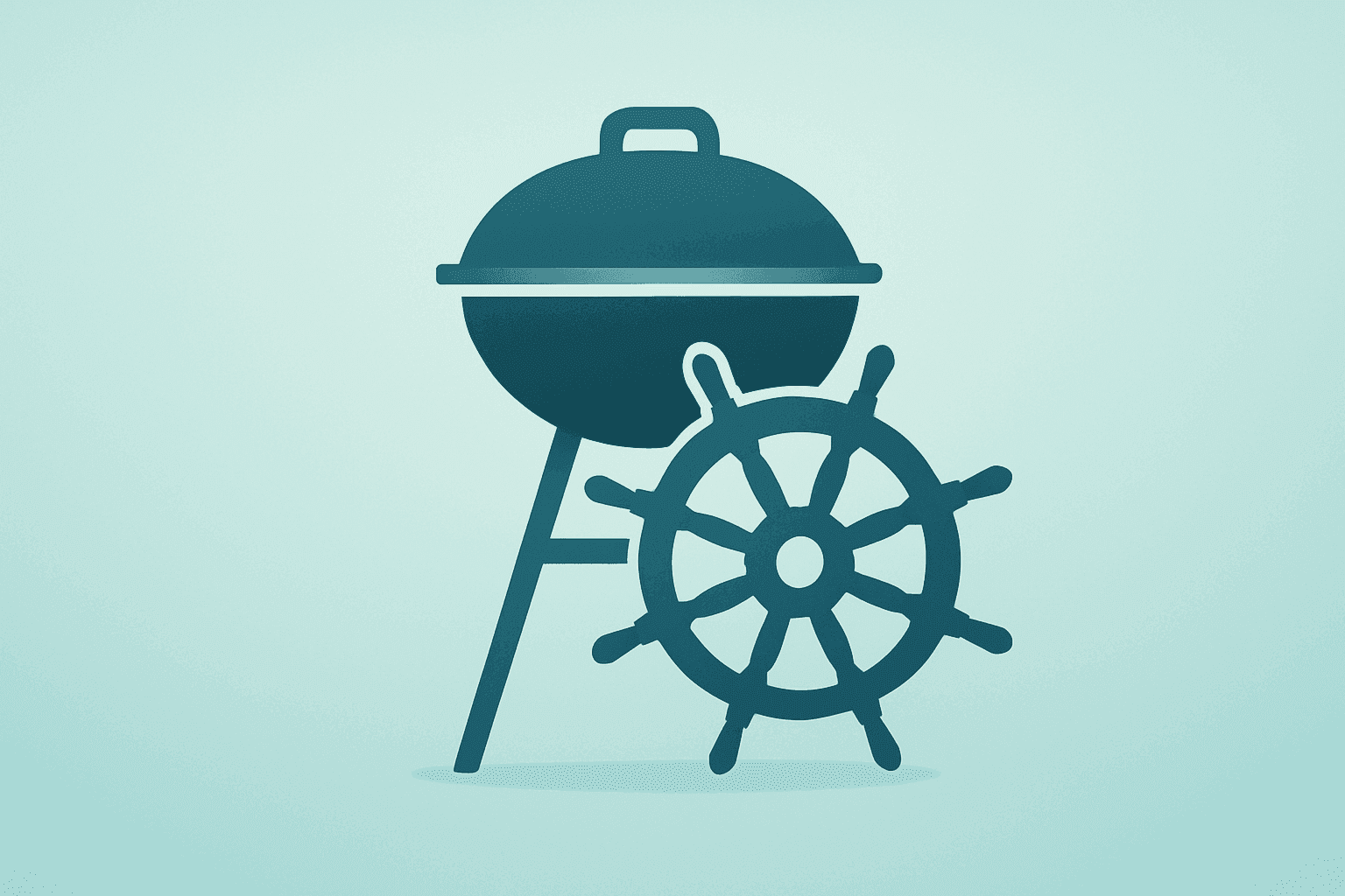 Flat vector of a restaurant grill merged with a ship's helm to symbolize Wendy's new CEO and activist-driven turnaround.