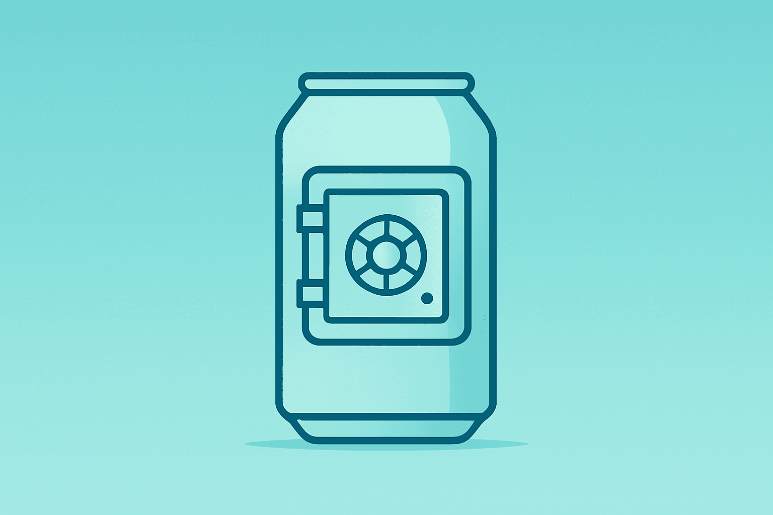 Flat filled vector of a beverage can merging with a vault to symbolize Keurig Dr Pepper Q4 2025 earnings and financing.