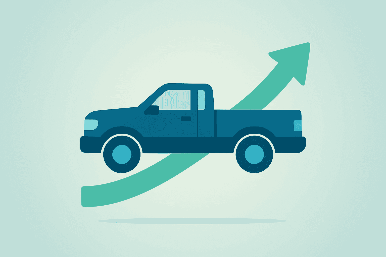 Flat vector pickup forming a strengthened cash band to symbolize Ford Q2 earnings beat and guidance lift