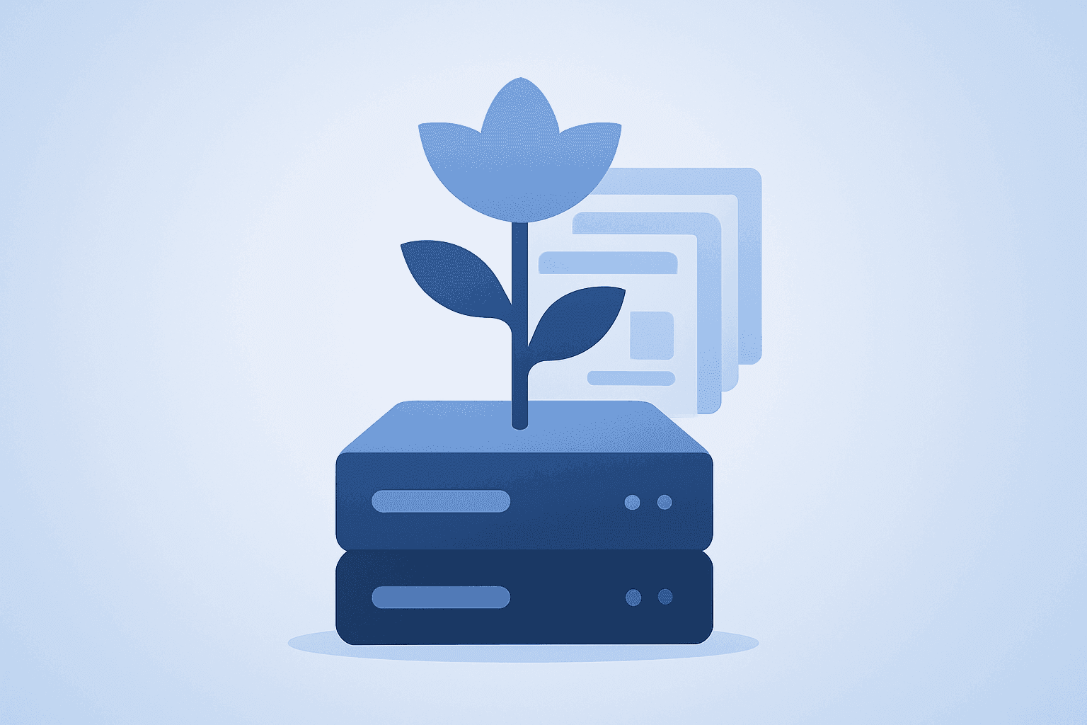Flat filled vector of a marketplace server flowering into product panels to represent eBay earnings focus on luxury and AI