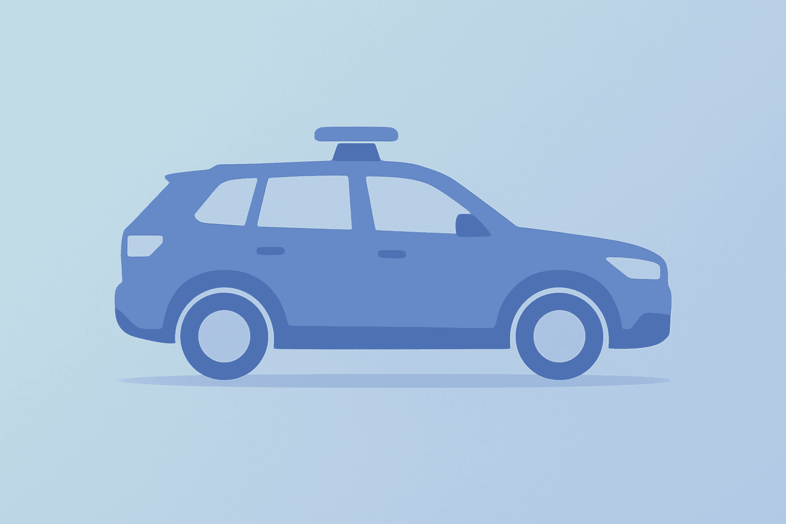 Flat vector of a Lucid robotaxi prototype with roof sensor halo and six-passenger cabin on a light gradient.