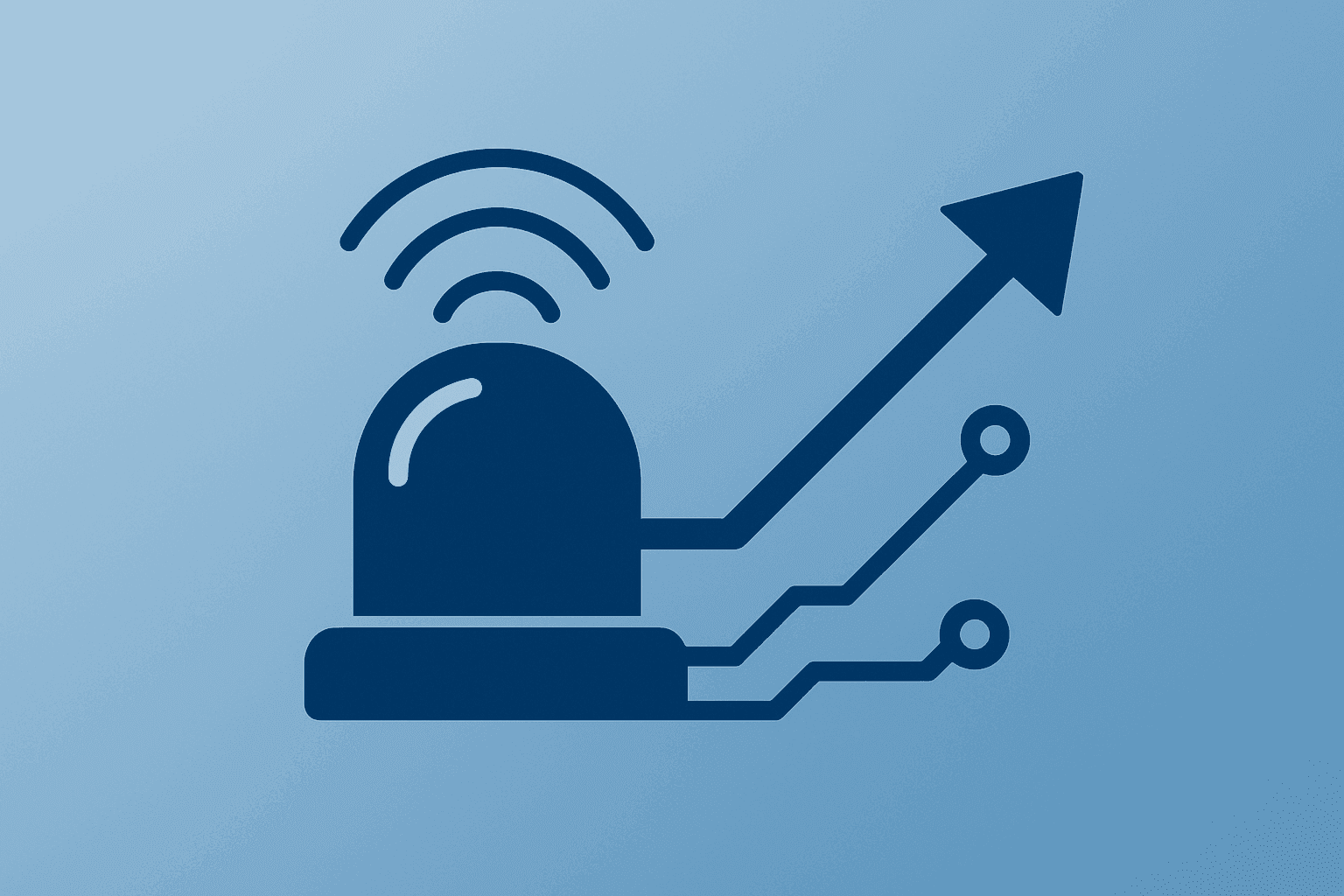 Flat filled vector of a monitoring beacon expanding circuit to symbolize Datadog Q1 2026 earnings beat and guidance raise.