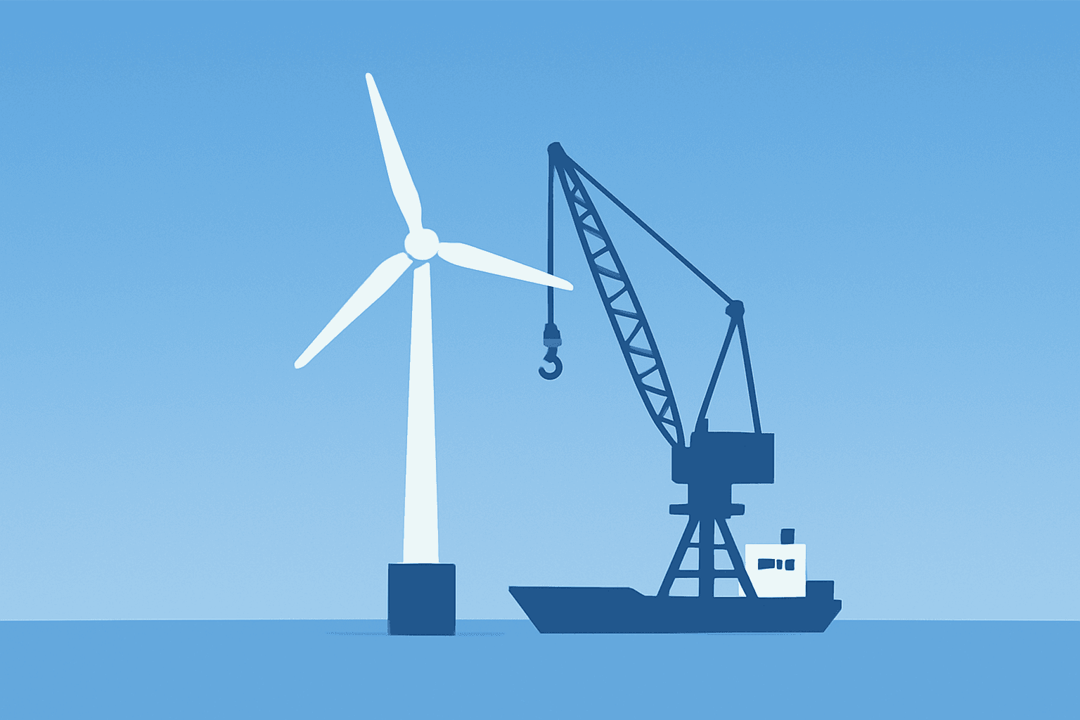 Flat-vector turbine with fractured shell symbolizing Ørsted Revolution Wind lawsuit and late-stage $5 billion project risk.