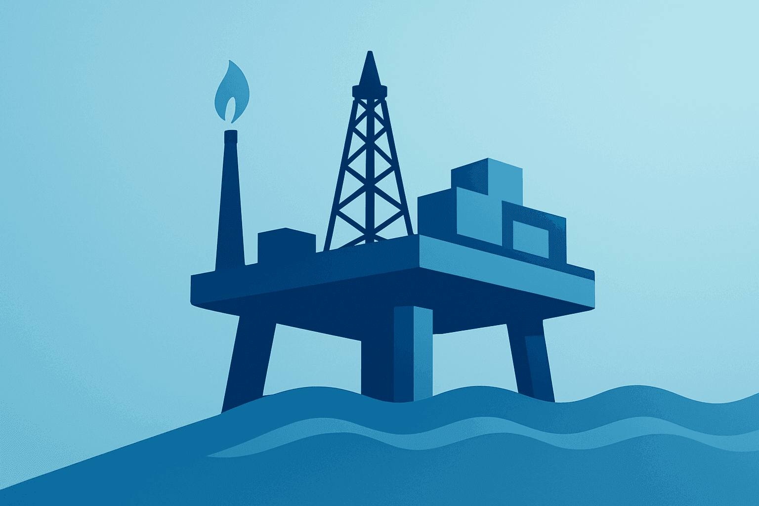 Flat vector of an oil platform surging forward to symbolize upstream strength tied to Chevron Q1 2026 earnings.