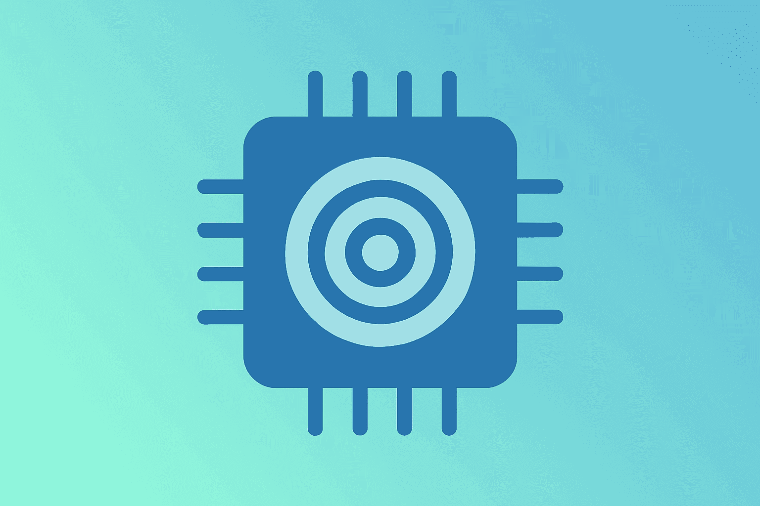 Flat filled vector of a trapped-ion quantum processor with an expanding core symbolizing the Quantinuum IPO as a market test.