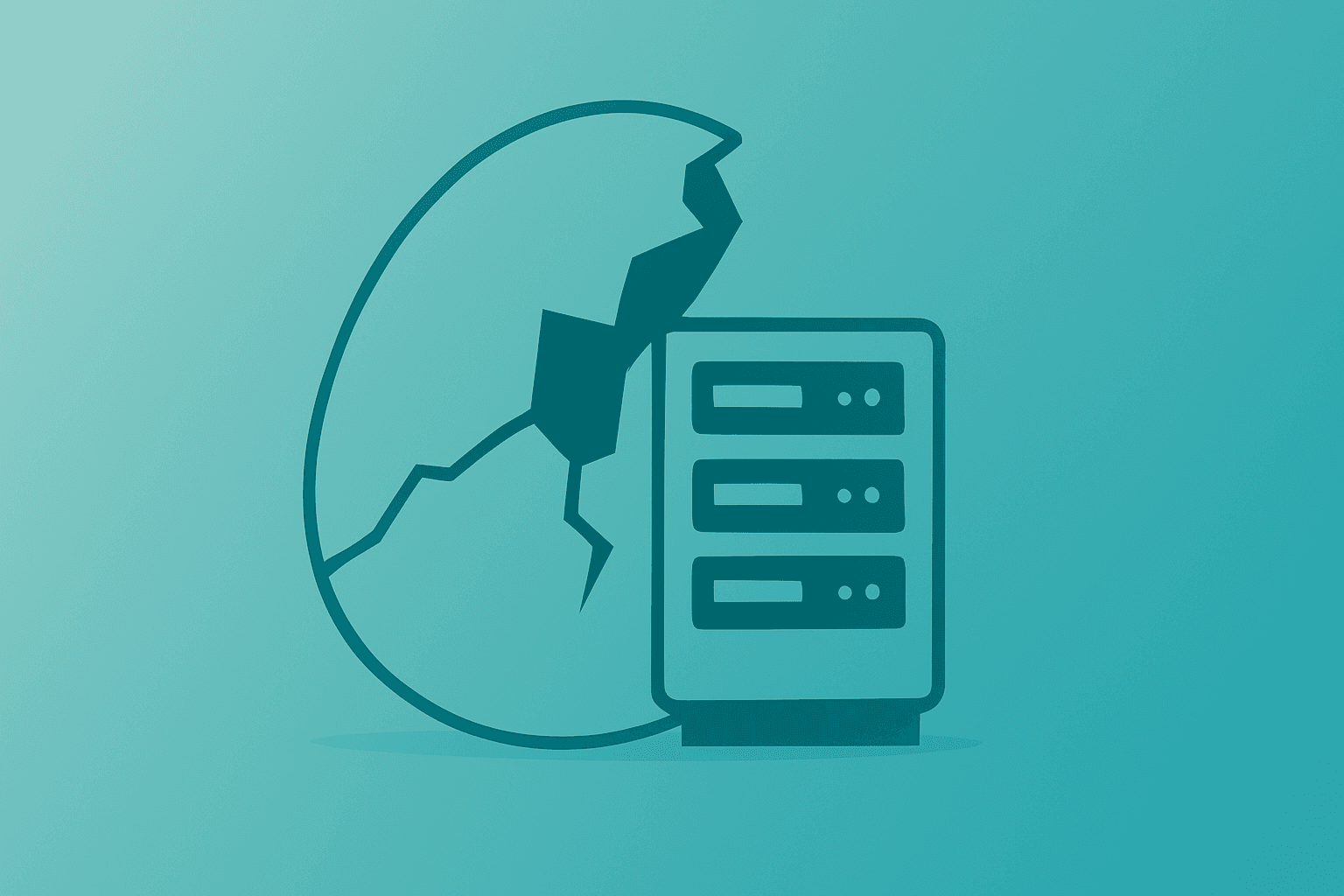 Flat-vector server node under a fractured shell symbolizing Palantir stock options-driven volatility and valuation debate.