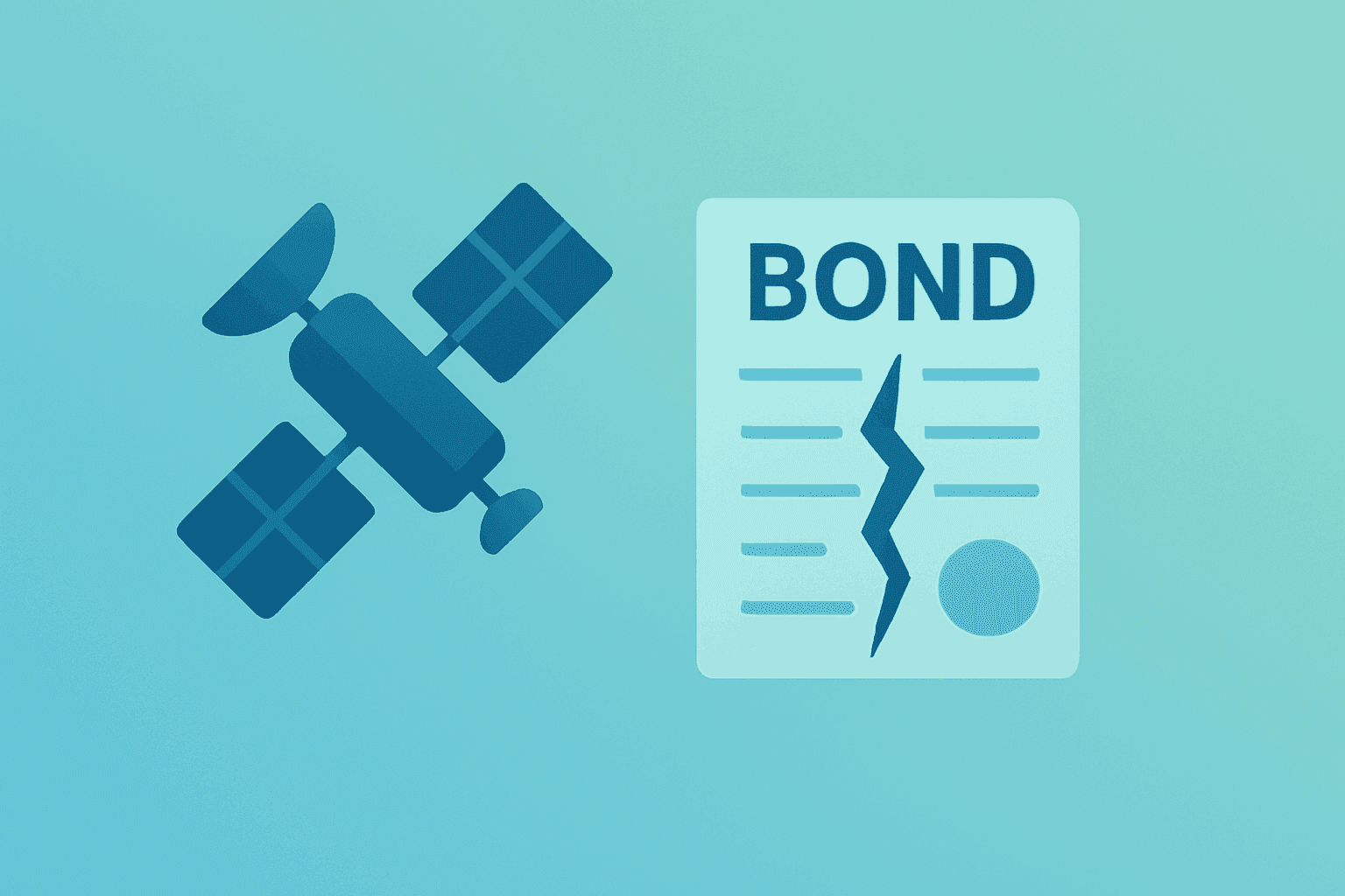Flat vector of a satellite beside a cracked bond certificate symbolizing the SpaceX bond offering and equity pressure.