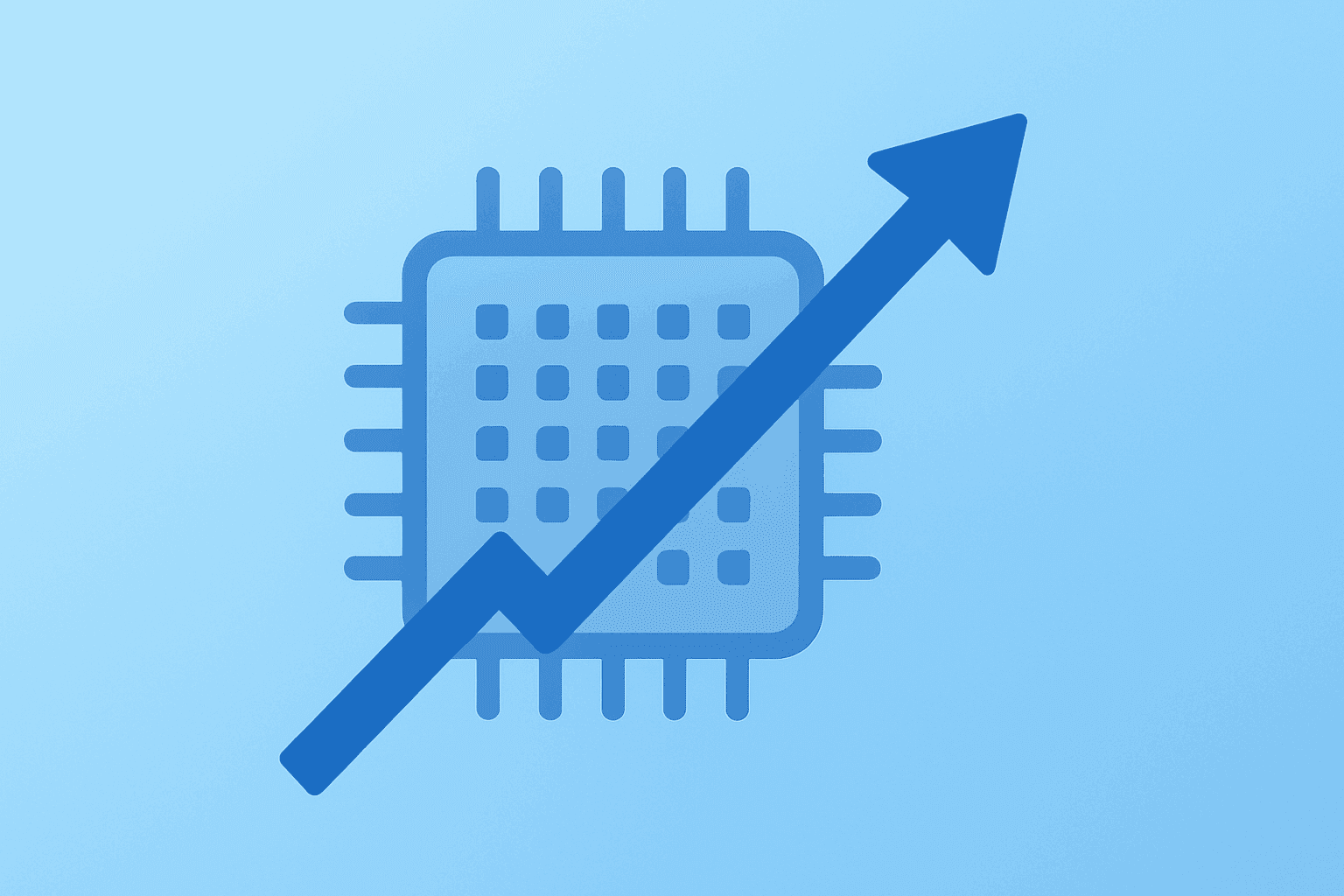 Flat vector of a memory chip wafer surging forward to symbolize AI-driven demand and tight supply for Micron stock.