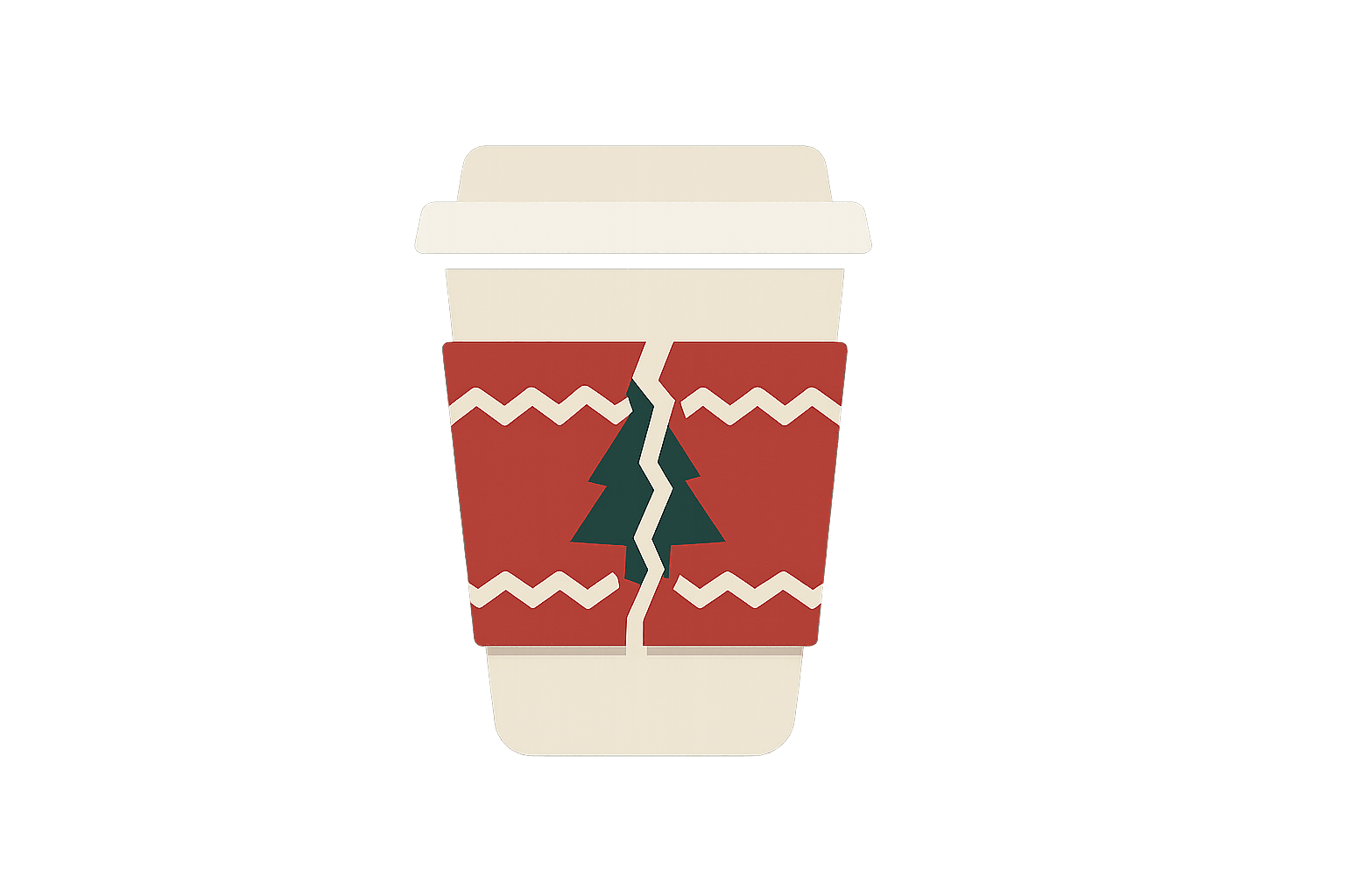 Flat vector cover showing a coffee cup with a torn festive sleeve to symbolize the Starbucks strike and holiday sales risk.