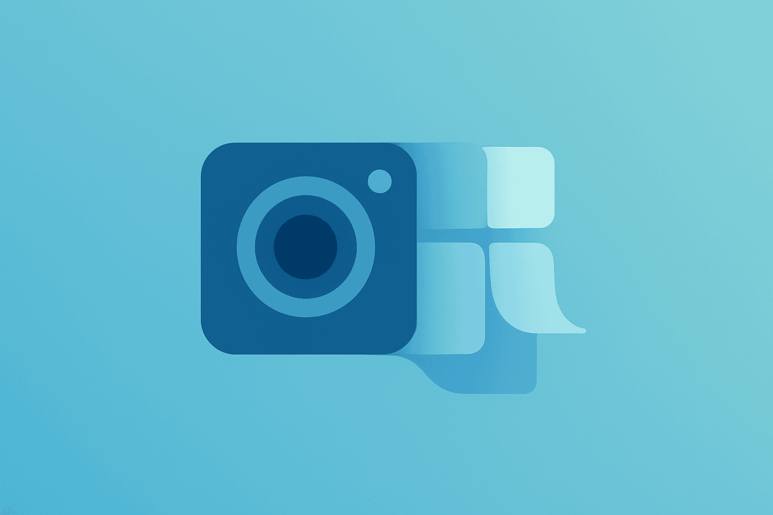 Flat filled vector showing a camera module unfurling app tiles to symbolize Meta Muse Image launch and ad targeting.