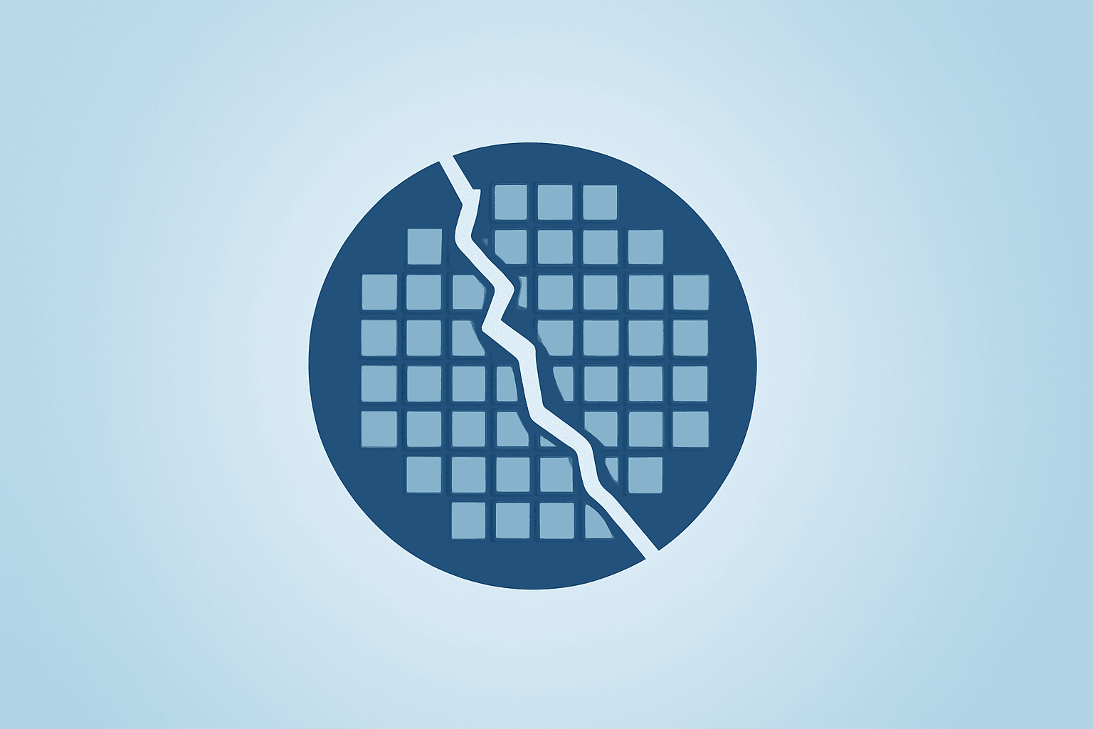 Centered flat vector of a fractured memory chip cluster symbolizing market structure strain after the KOSPI plunge.