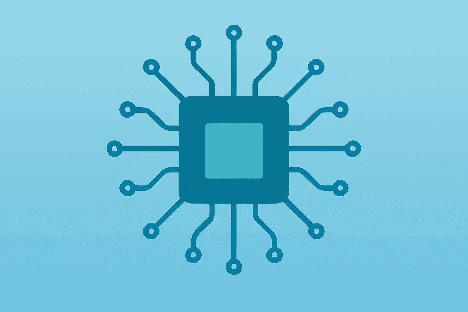 Flat vector of a semiconductor chip with expanding circuits suggesting analog strength, tied to Texas Instruments Q1 Results.