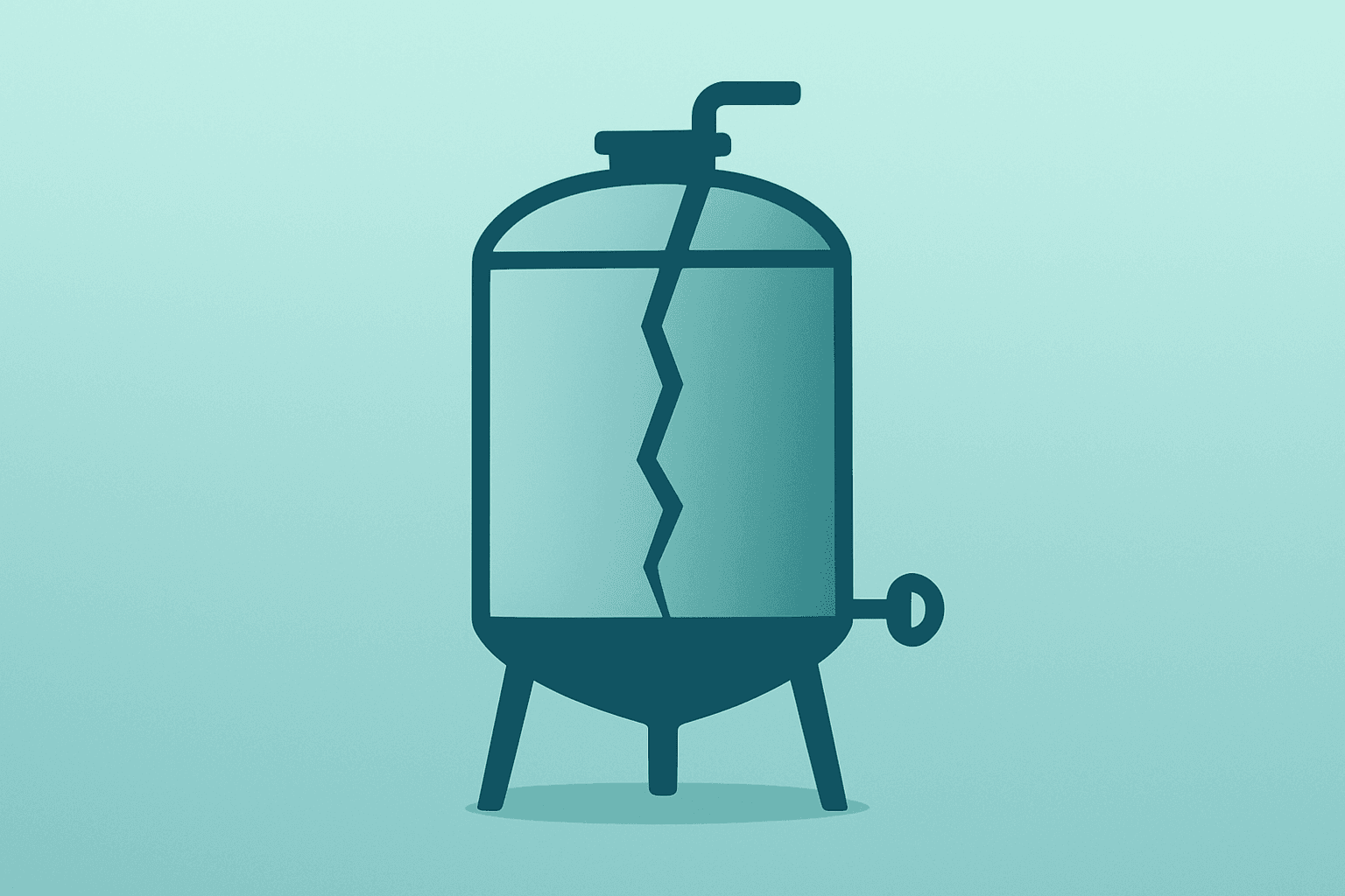 Flat vector brewery tank with a cracked seam symbolizing Heineken CEO resignation and execution risk