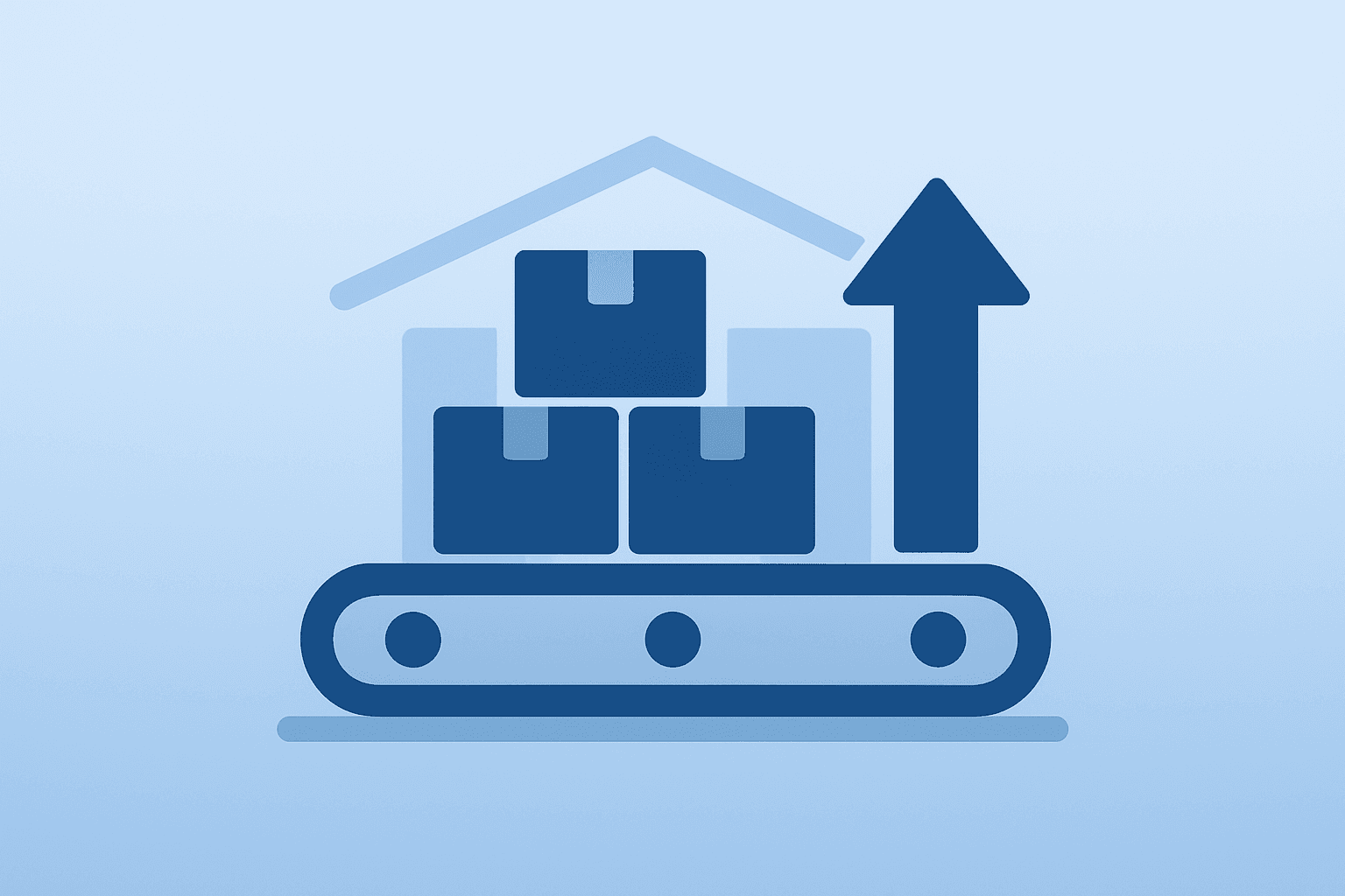 Flat vector of a strained warehouse conveyor stacked with crates, symbolizing PPI February 2026 wholesale price pressures.