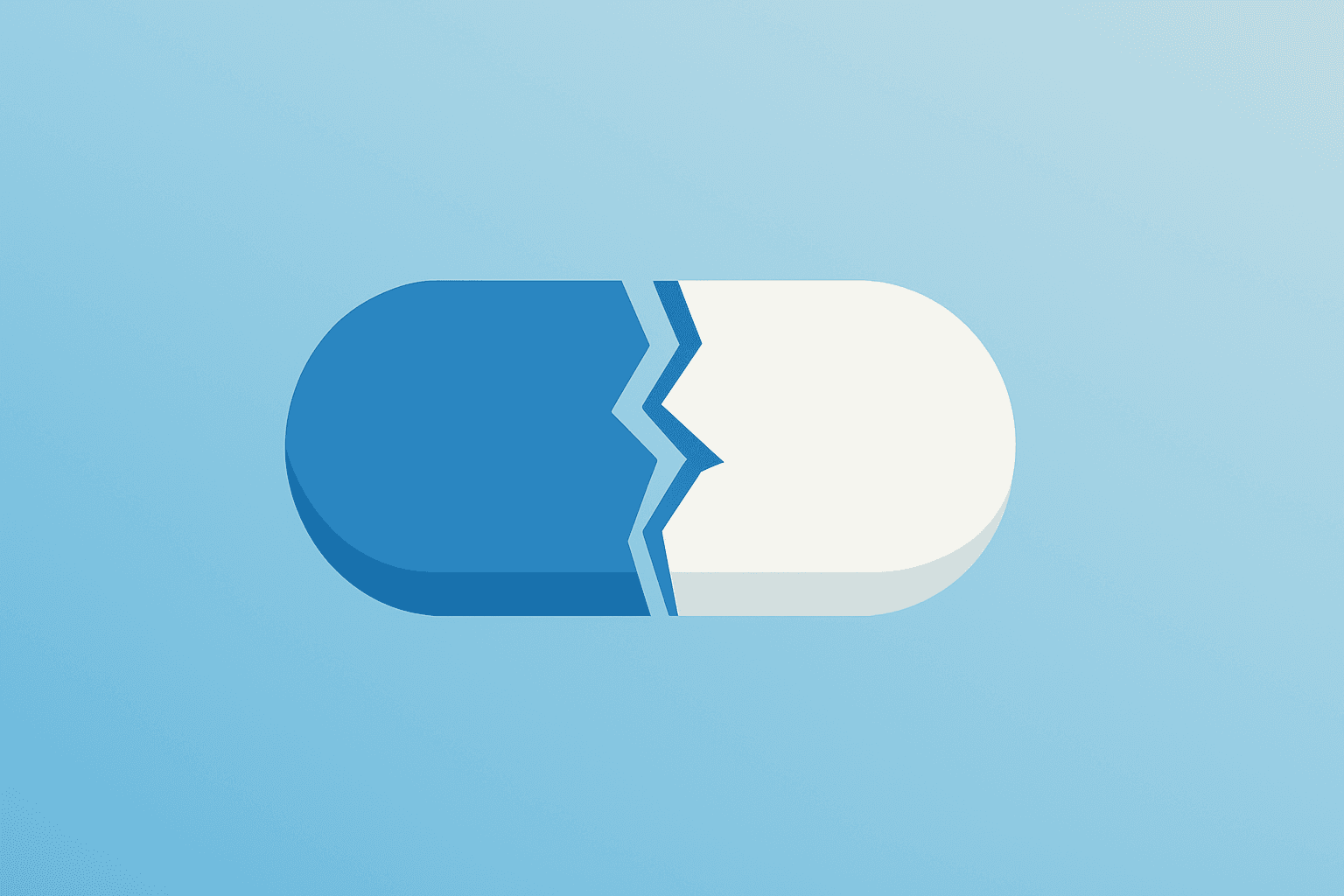 Flat vector of a fractured capsule symbolizing Corcept Therapeutics Investigation and legal and regulatory risk to relacorilant.