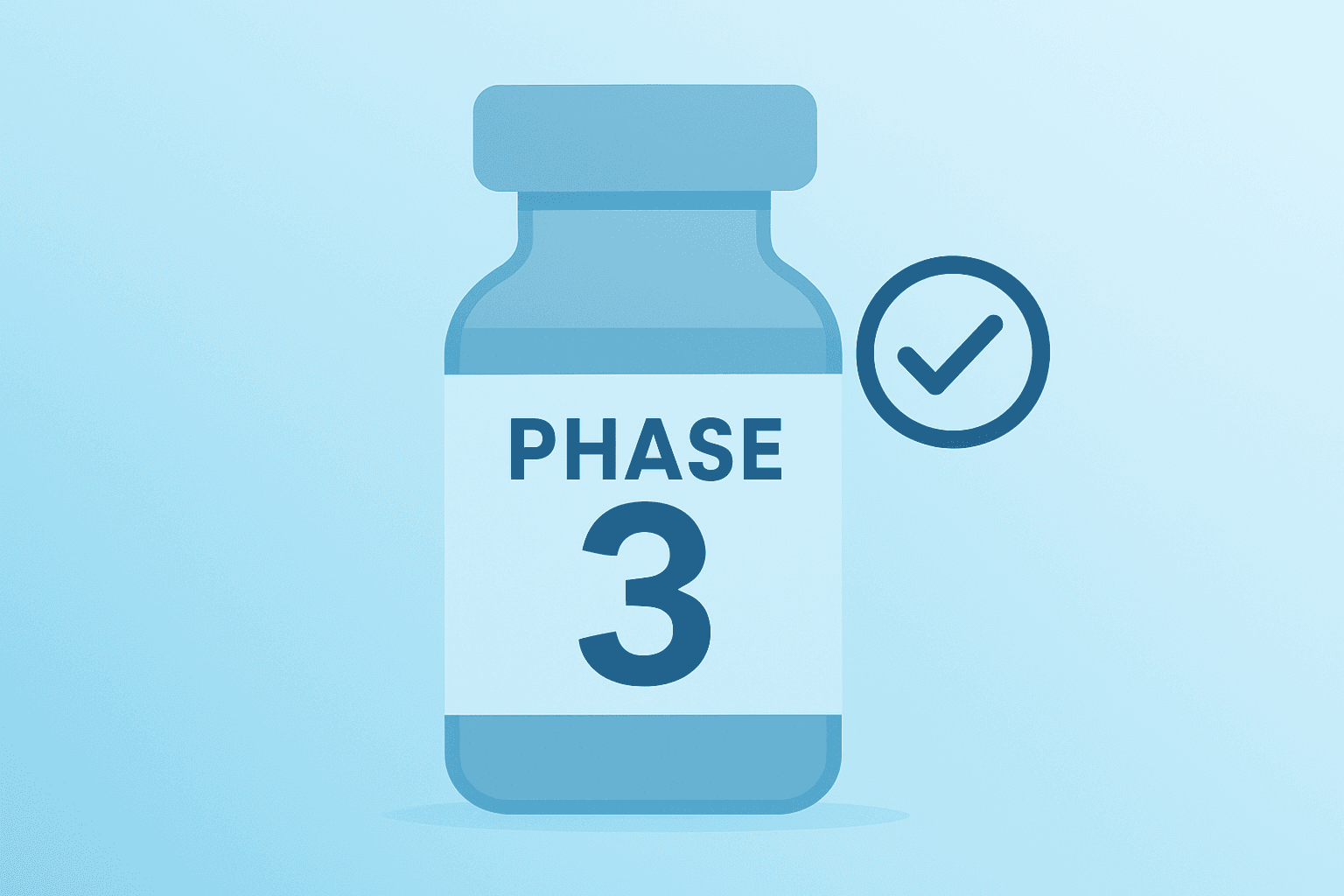 Flat vector clinical vial symbolizing Alumis trial results and the planned FDA NDA on an emerald-pearl gradient.