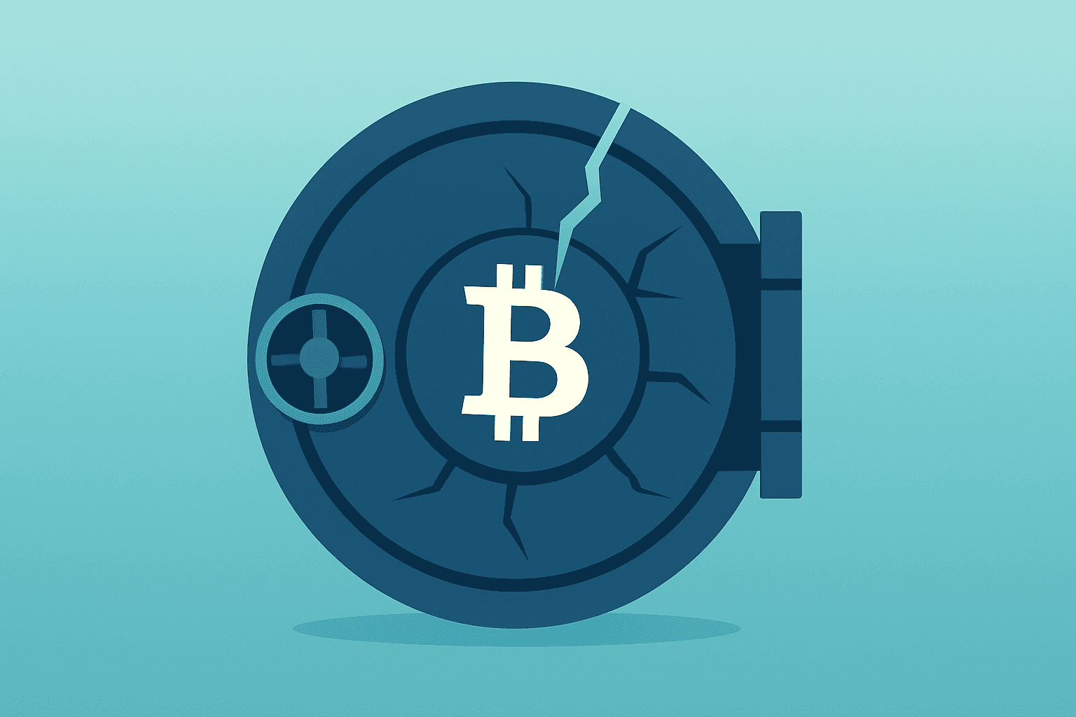 Flat vector cover showing a bitcoin vault fracturing to illustrate Strategy earnings stress test and balance-sheet risk.