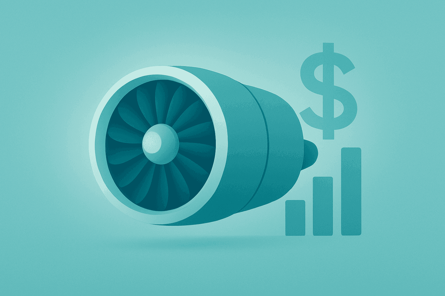 Flat-vector turbine engine with muted glow symbolizing GE Aerospace earnings beat and guidance amid cash flow pressure.