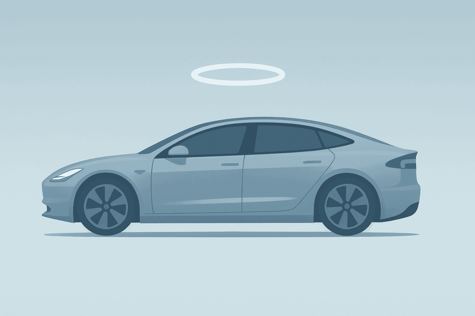 Flat vector luxury electric sedan with a stabilizing halo representing the Alwaleed stake in Lucid and market confidence.