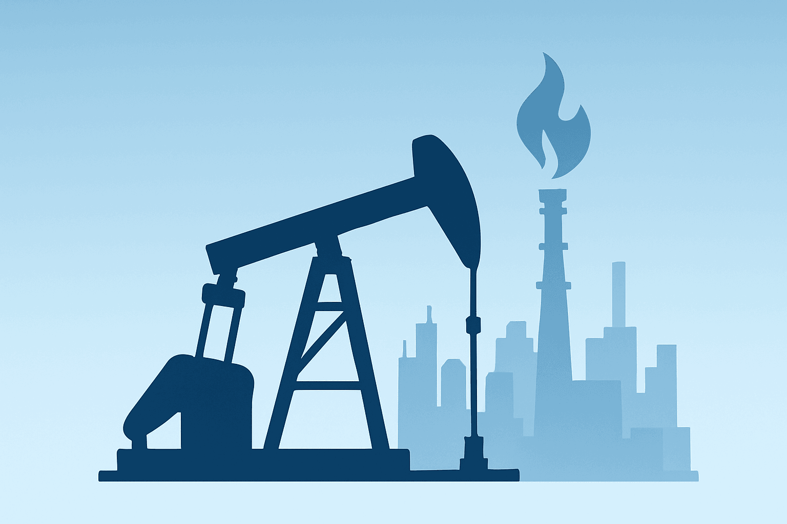 Flat filled vector of an oil pump merging with a factory to symbolize energy-driven wholesale inflation and PPI April 2026.