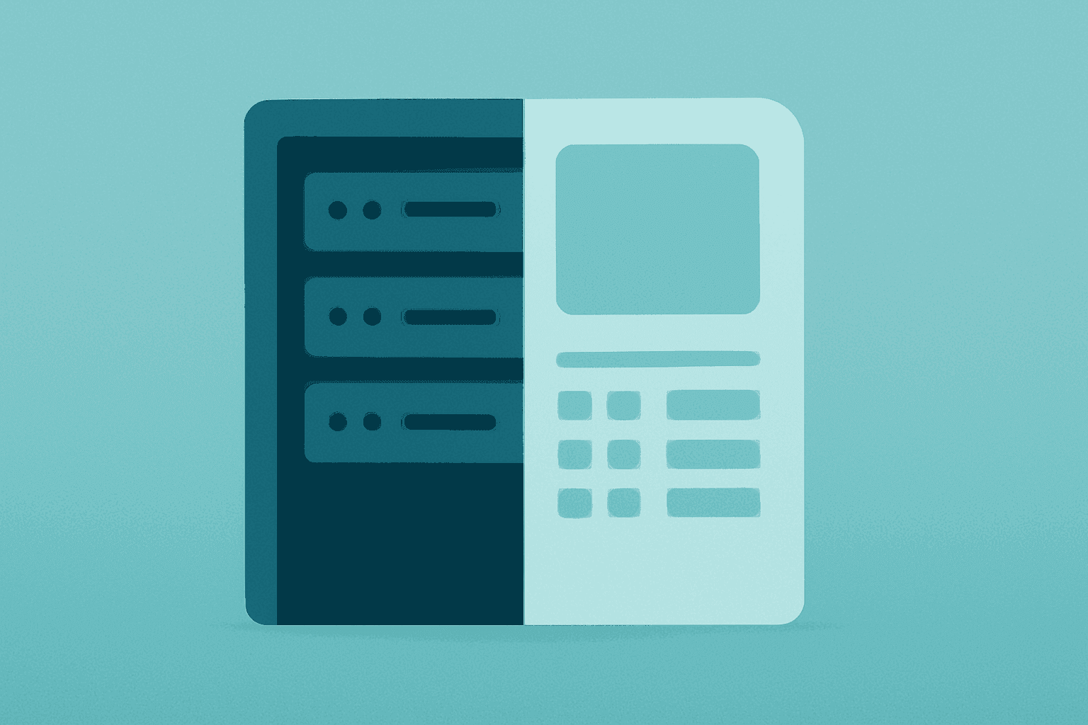 Flat vector of a server merging with a fading mainframe to symbolize IBM earnings shift to AI and mainframe weakness.