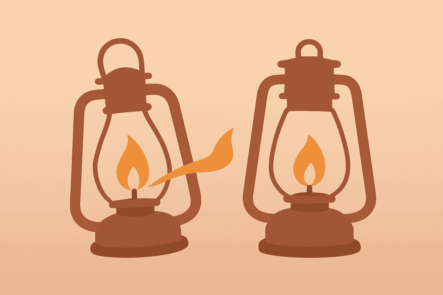 Flat vector lantern handoff symbolizing leadership change, minimal gradient, referencing Cracker Barrel CEO Steps Down.