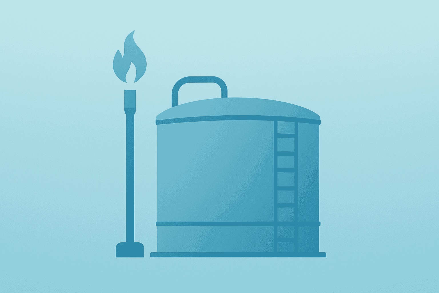 Flat filled vector of a bauxite refinery tank with a dimmed gas flare symbolizing Alcoa Q2 results and Pinjarra disruption.