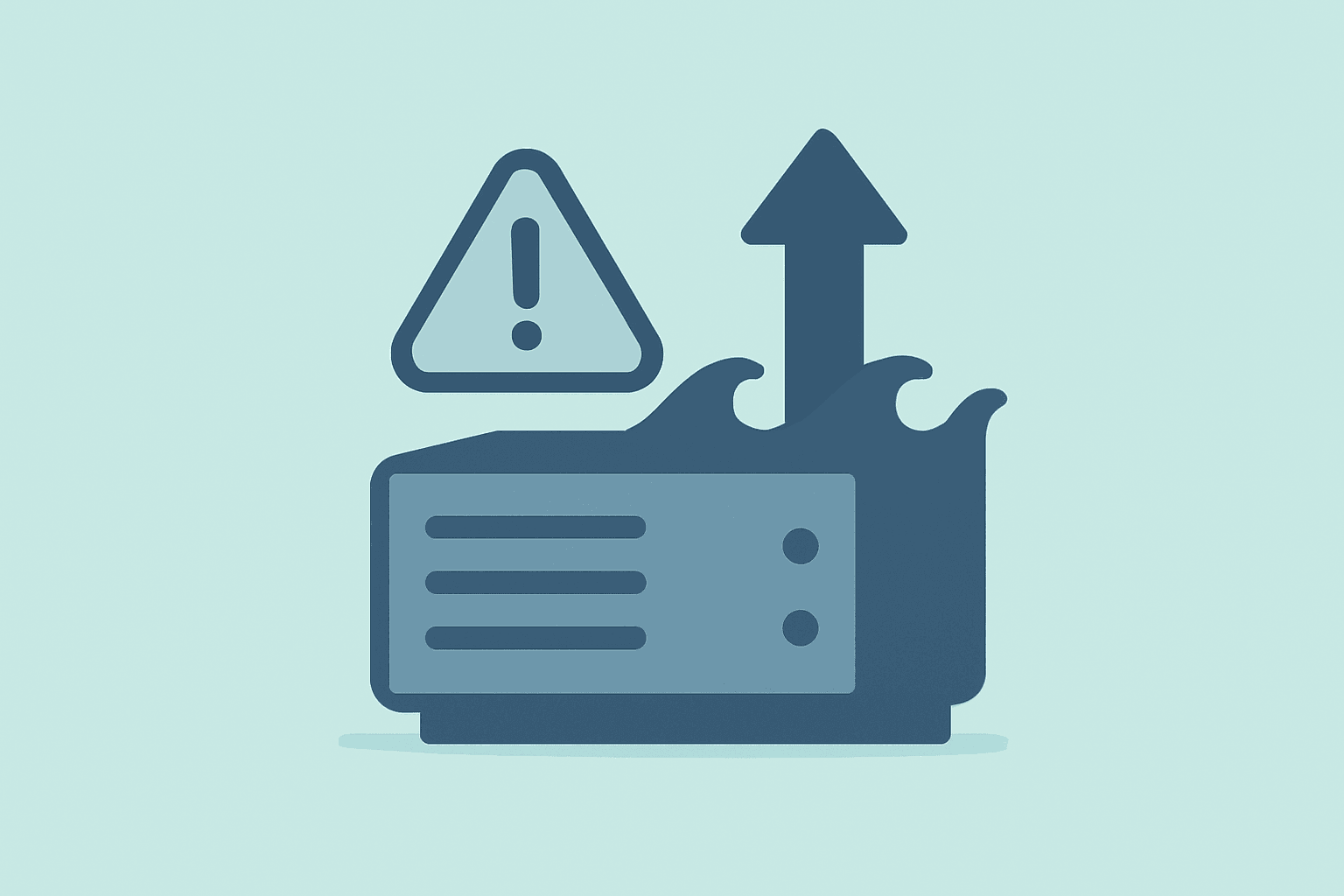 Flat vector of a strained server symbolizing a Cloudflare outage and internet traffic congestion on network infrastructure.