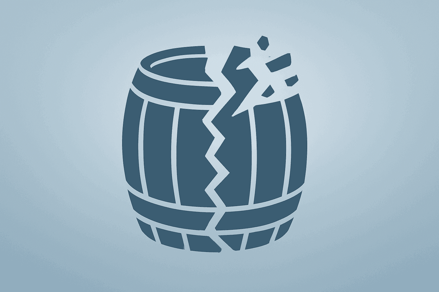 Flat filled vector of a fractured whiskey barrel showing Pernod Ricard Brown-Forman merger uncertainty and investor reaction.