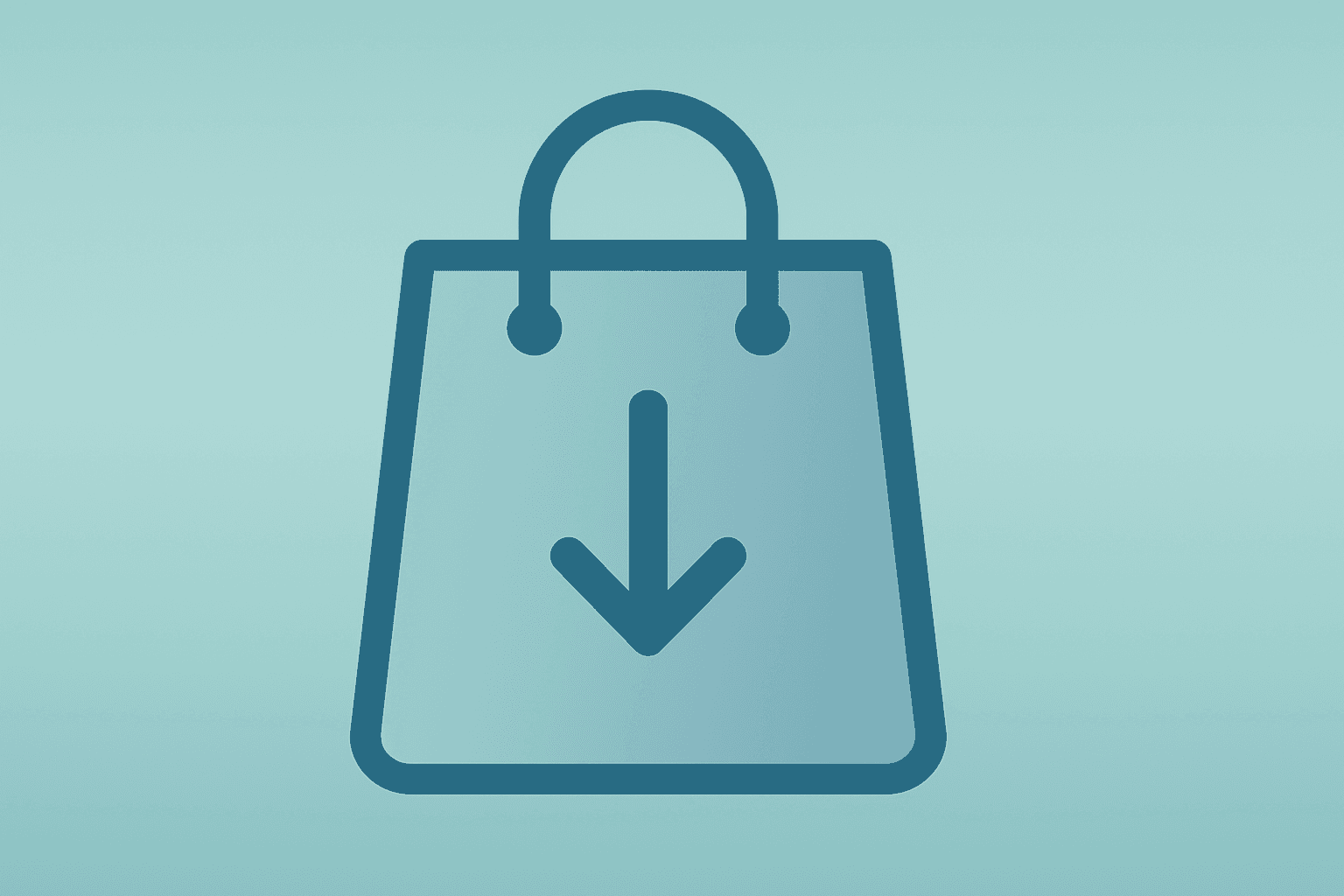 Flat vector shopping bag dimming on a smooth gradient, representing U.S. retail sales stall and consumer slowdown.