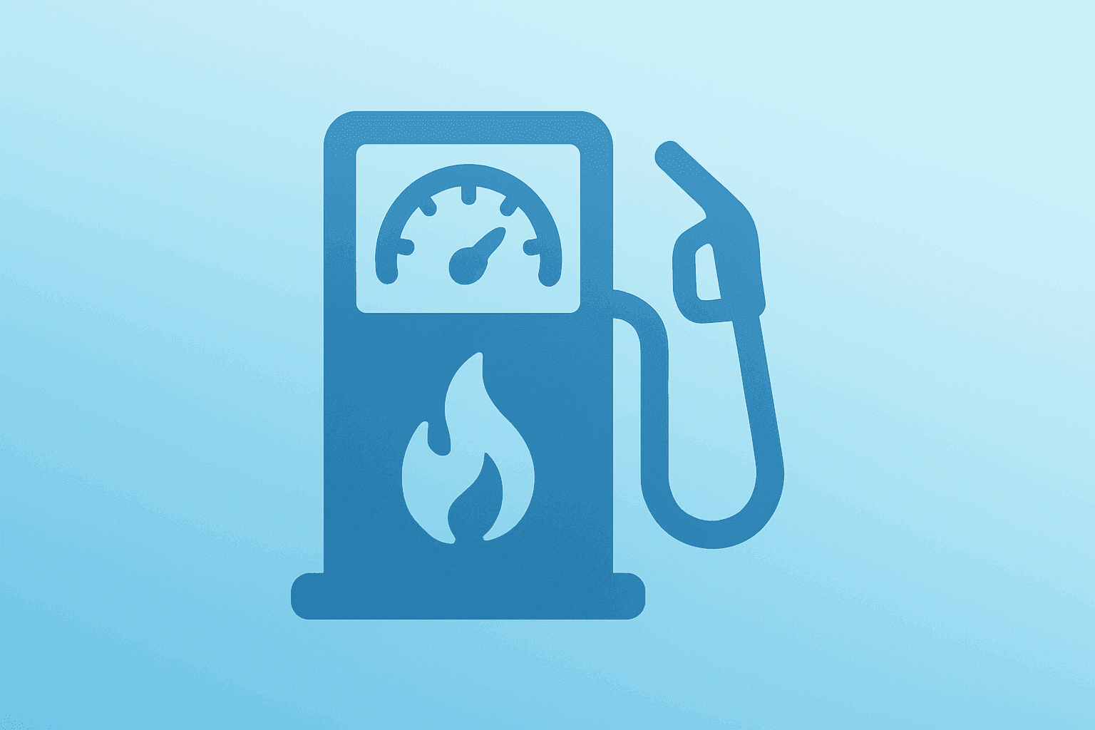 Flat filled vector of a fuel pump with a fading flame above a cooling gauge, symbolizing June 2026 U.S. inflation easing.