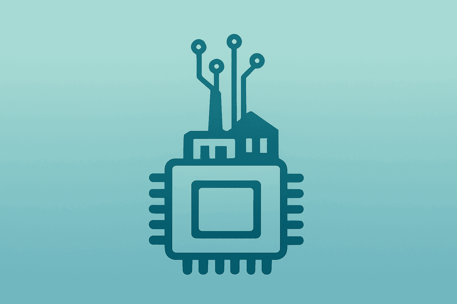 Flat filled vector of a memory chip fused with a growing fab module symbolizing SK hynix US listing to fund AI memory