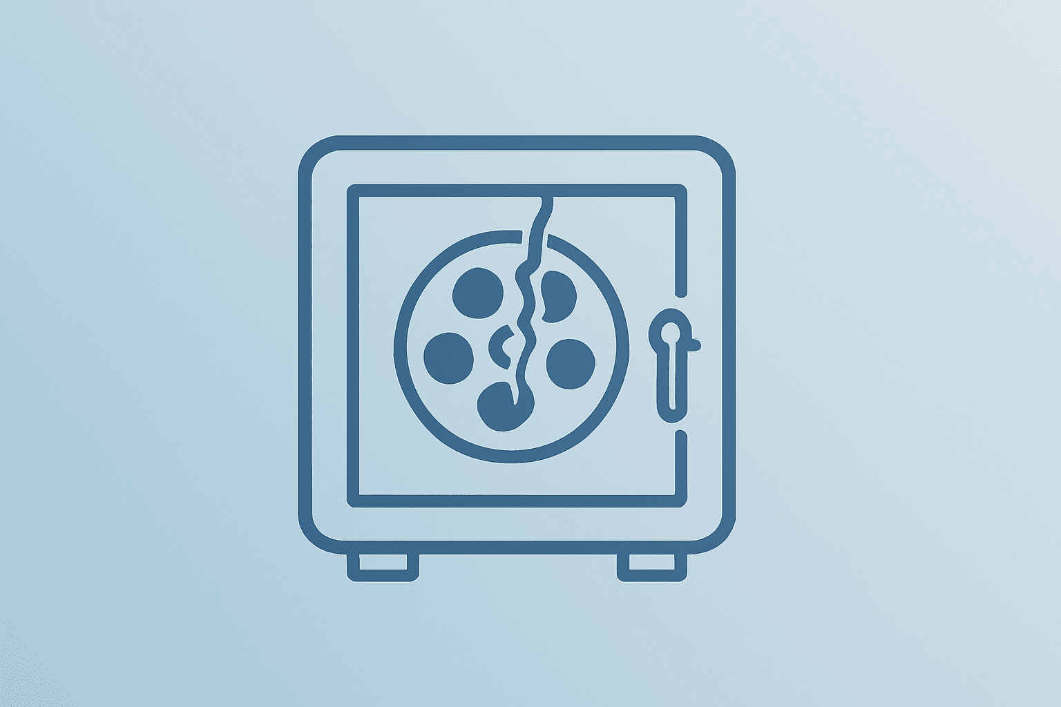 Flat vector film-reel vault with cracked seal and shadow lift, Warner Bros Discovery rejects Paramount bid