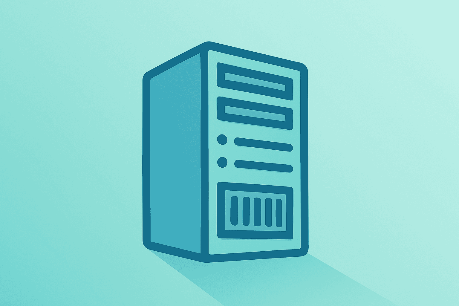 Centered flat vector of a server rack under a muted glow to symbolize margin pressure and AI investment for Workday stock.