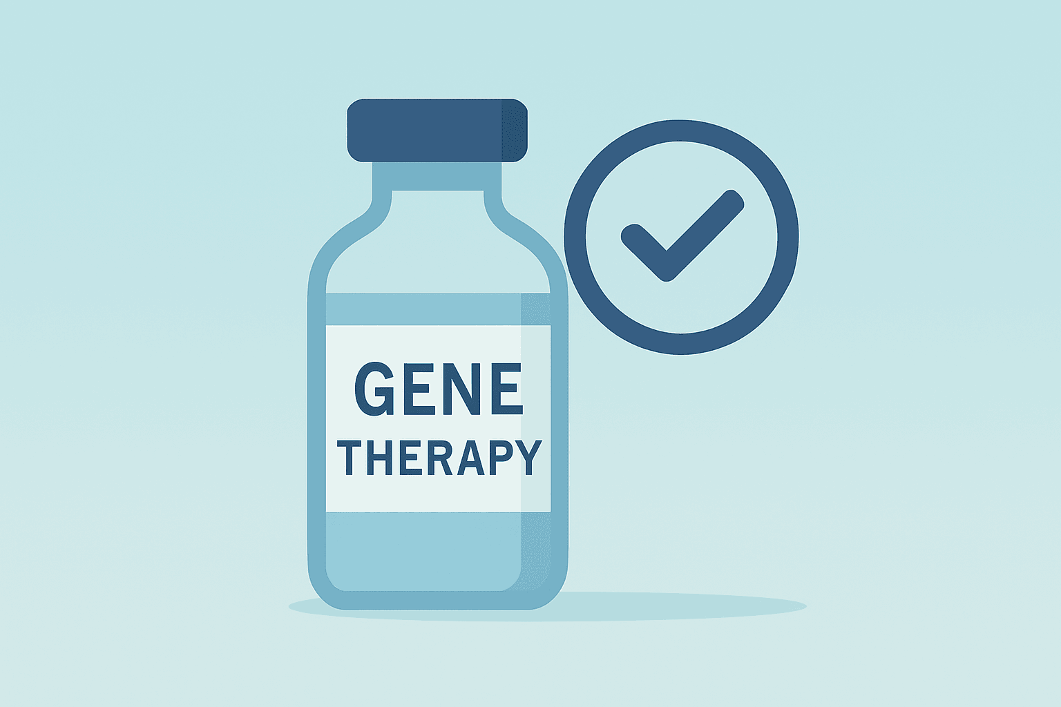 Flat vector of a gene-therapy vial clearing a review hurdle to symbolize REGENXBIO NAVSUNLI FDA accelerated approval path.