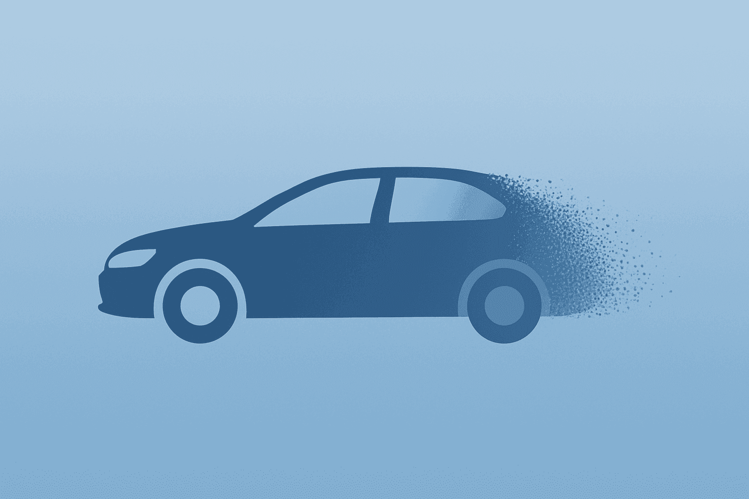Flat vector of a single car silhouette dimming to symbolize Volkswagen restructuring and union-led plant protests.