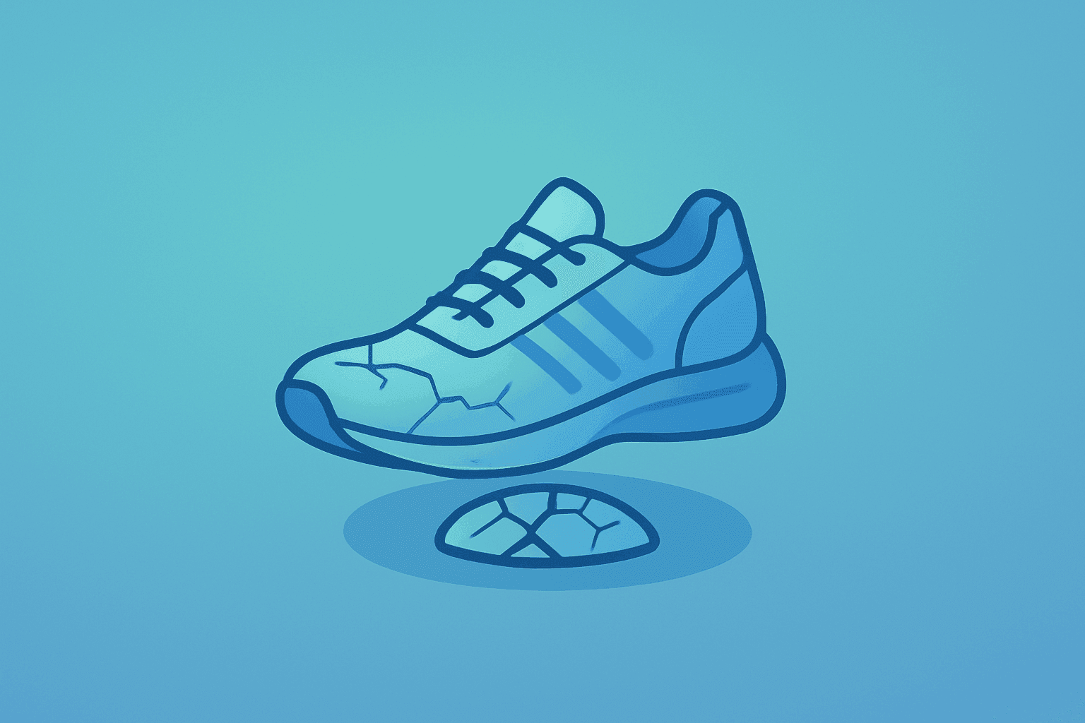 Flat filled vector of a cracked athletic-shoe vault under a dimmed glow symbolizing Nike stock China and digital slump.